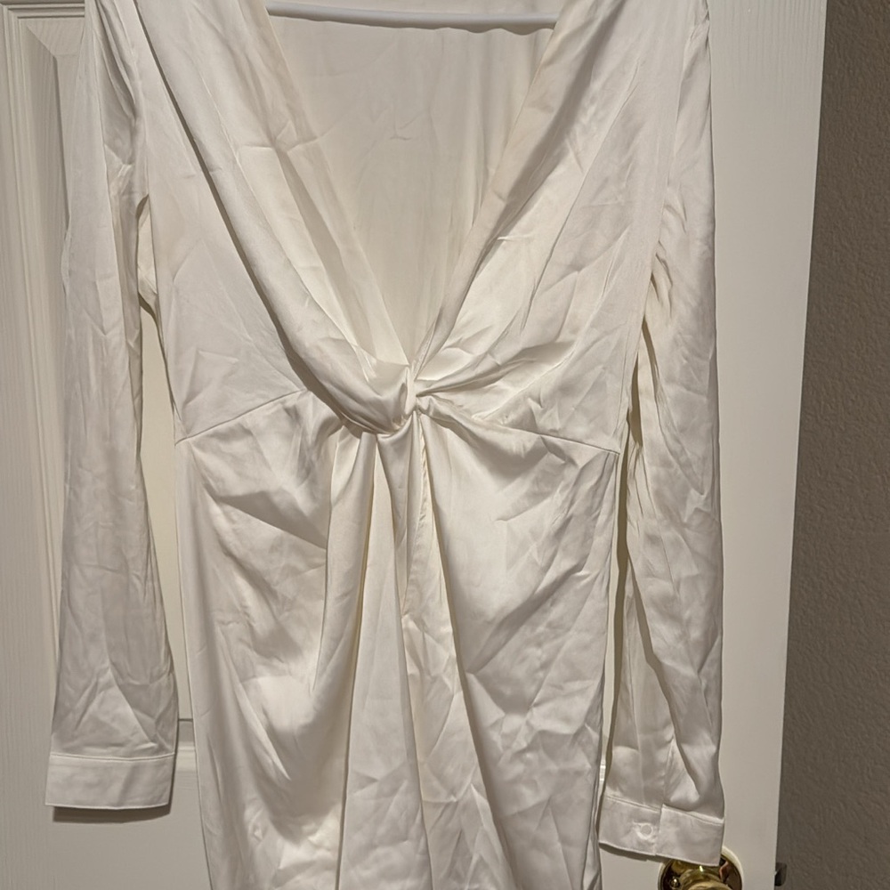 White Twist-Front Long Sleeve Top